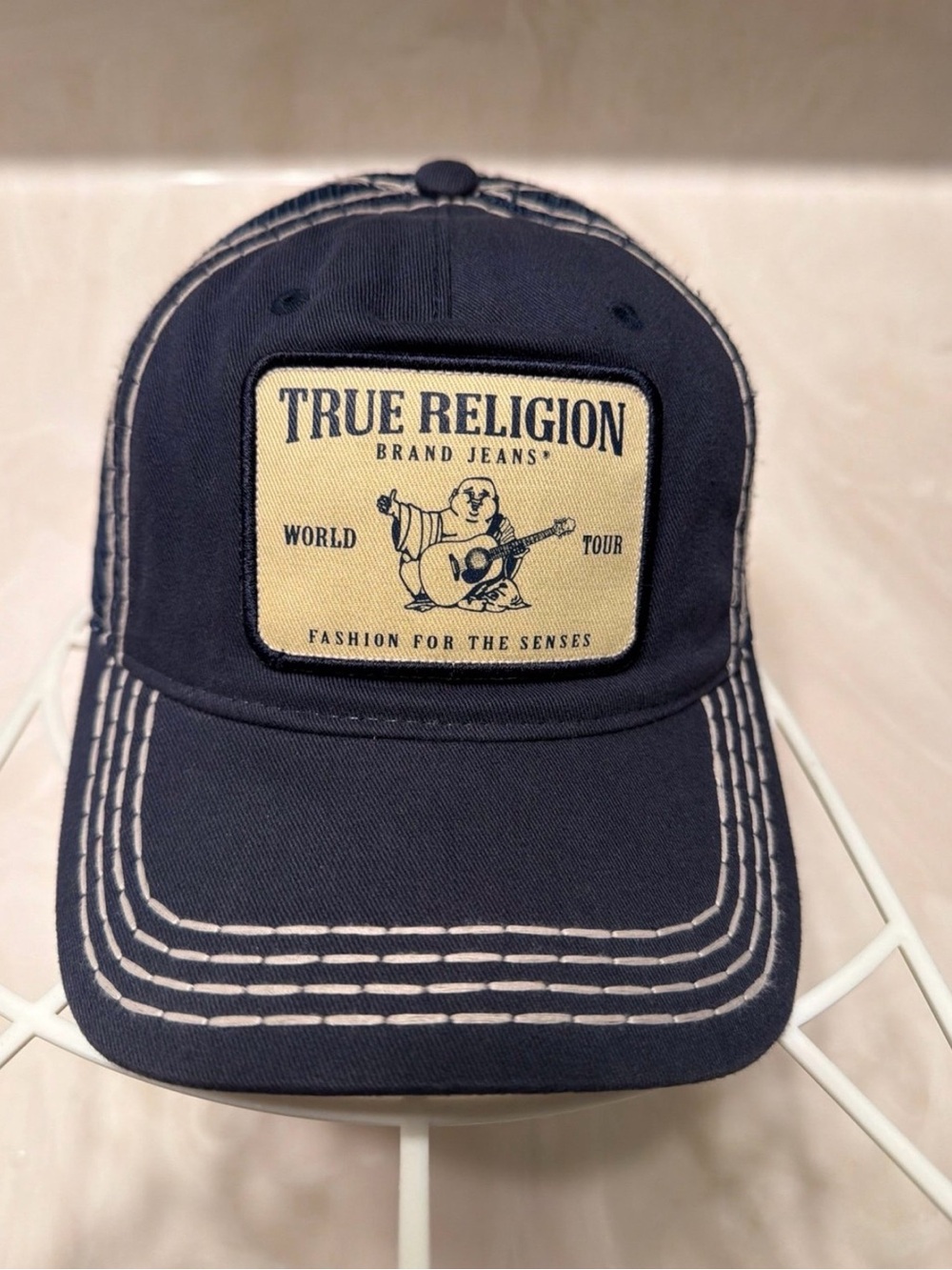 True Religion Navy Blue Patch Logo Baseball Cap